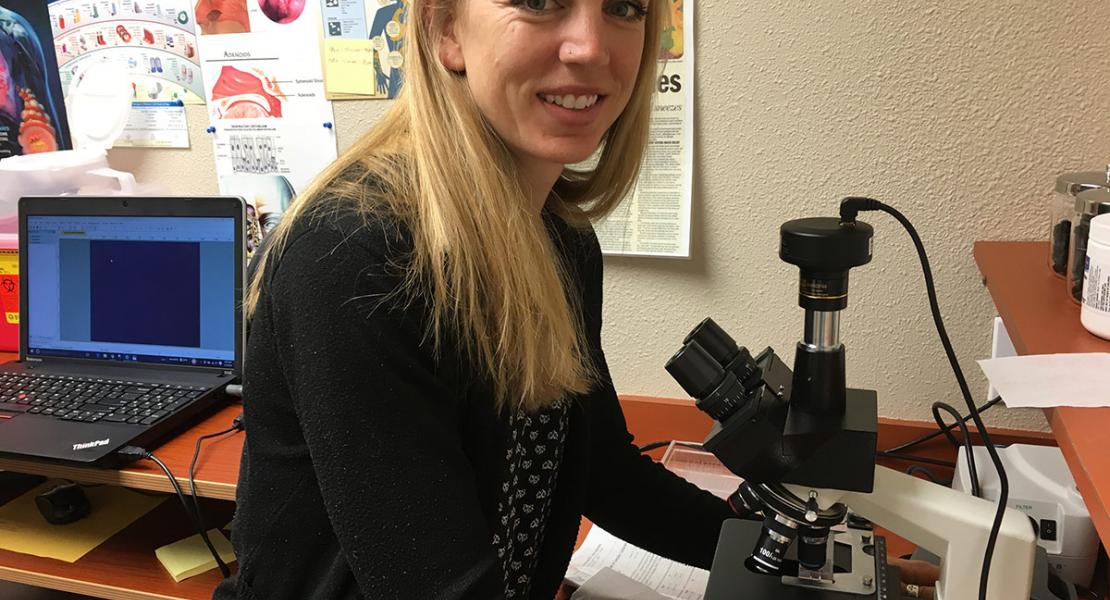 Cathryn counting pollen at the Allergy & Asthma Center in Grand Junction, Colorado.